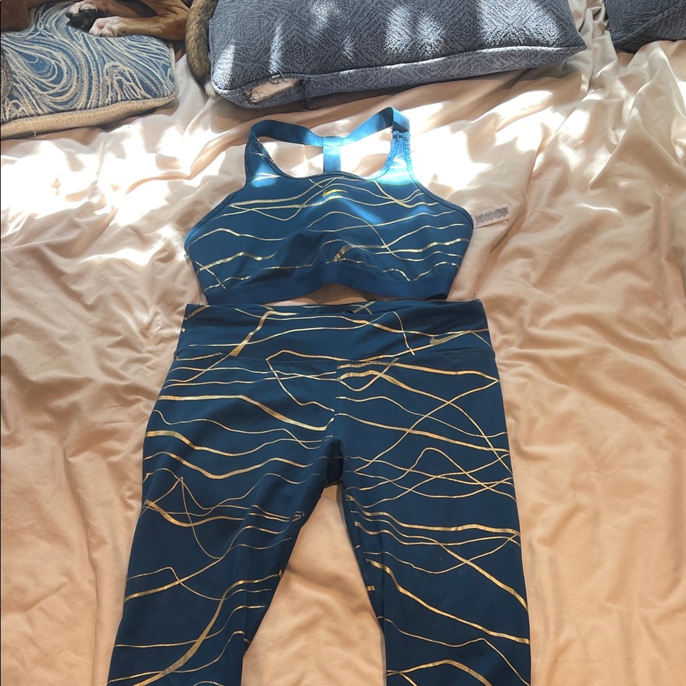 Nike Blue and Gold Leggings Set